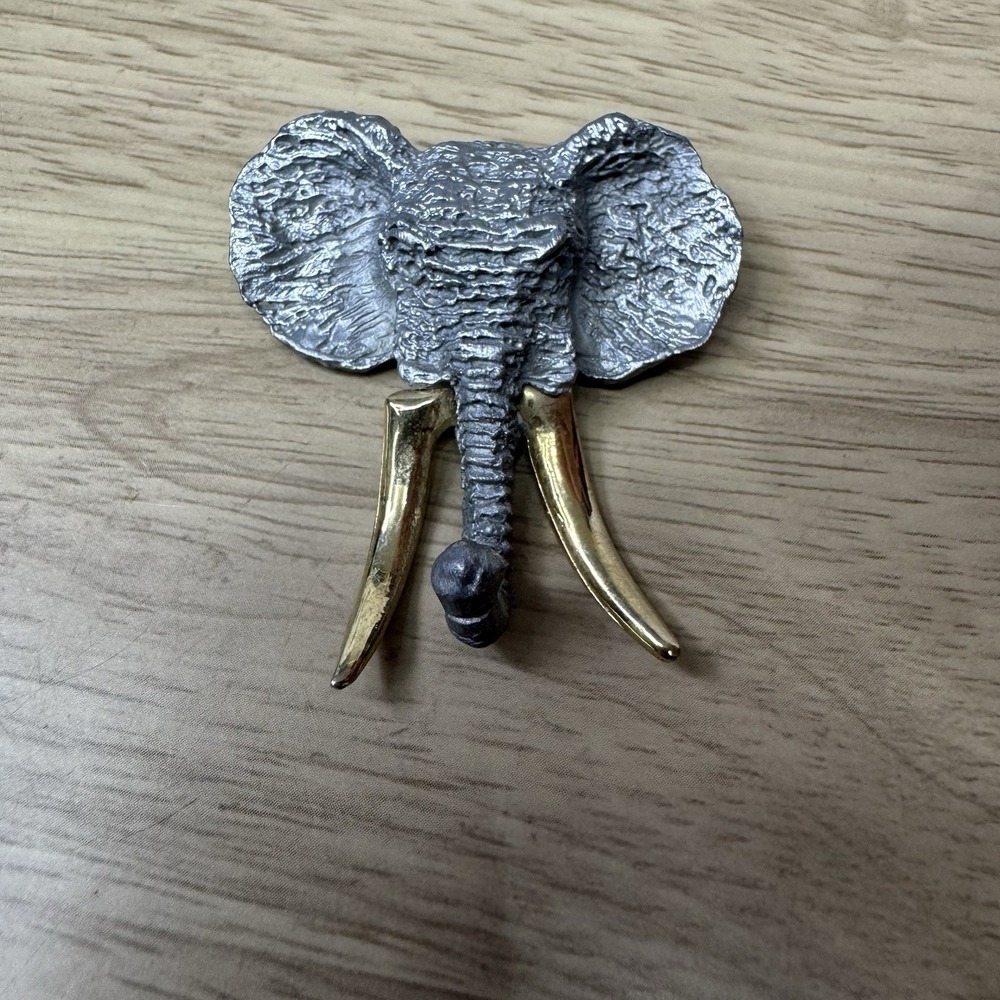 Vintage Ultra Craft Elephant Brooch Silver Tone Gold Tone Tusks